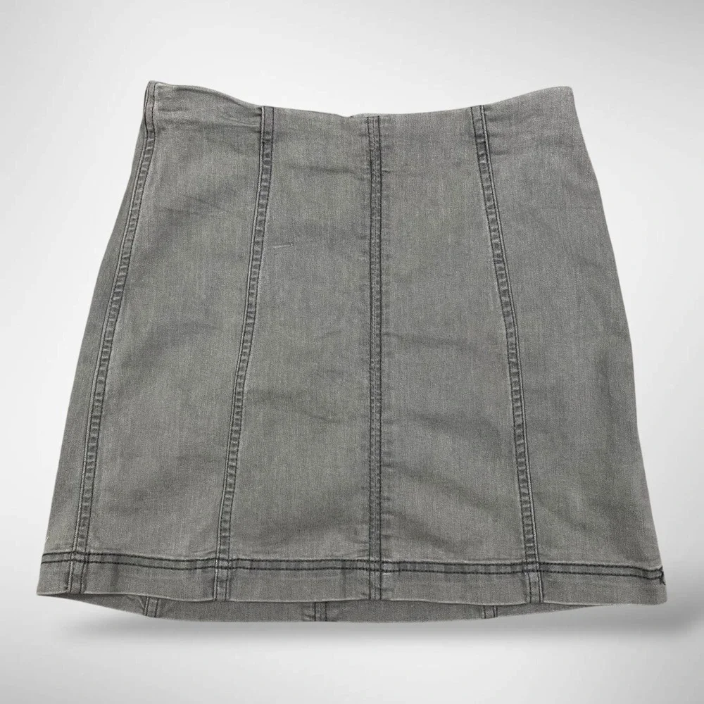 Free People Modern Femme Mini Skirt Womens 6 Gray Stretch Denim A Line